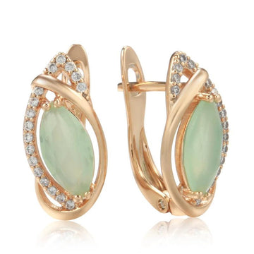 Elegant Vintage Design 14K Rolled Rose Gold Green AAA Zircon Crystals Earrings For Women - Luxury Jewellery
